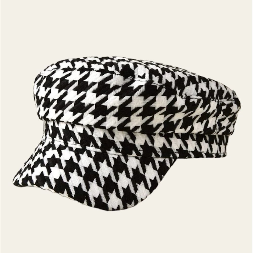 Houndstooth Print Newsboy Hat